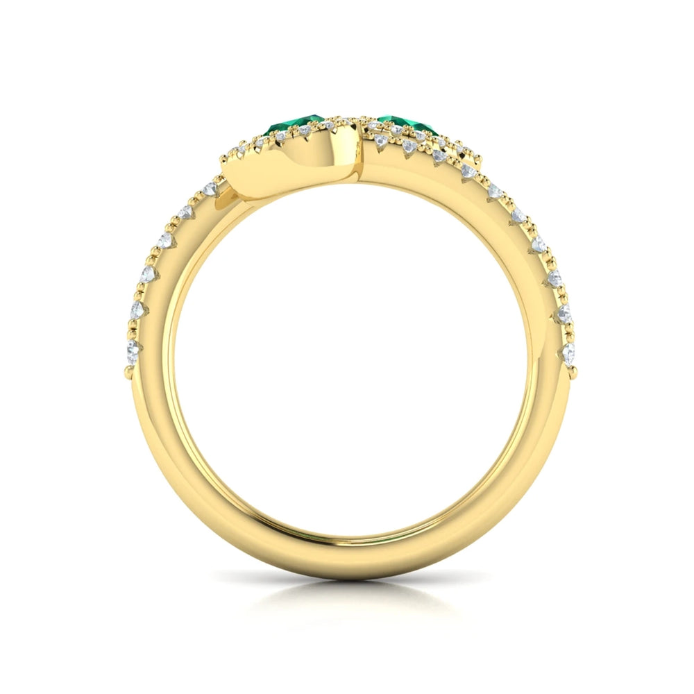 Diamond Wrapped Pear Emerald Ring Yellow Gold