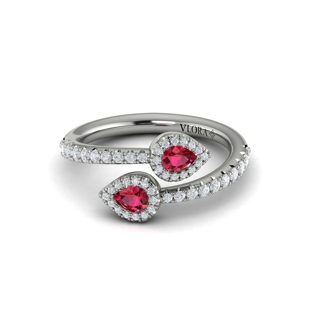 Diamond Wrapped Pear Ruby Ring White Gold