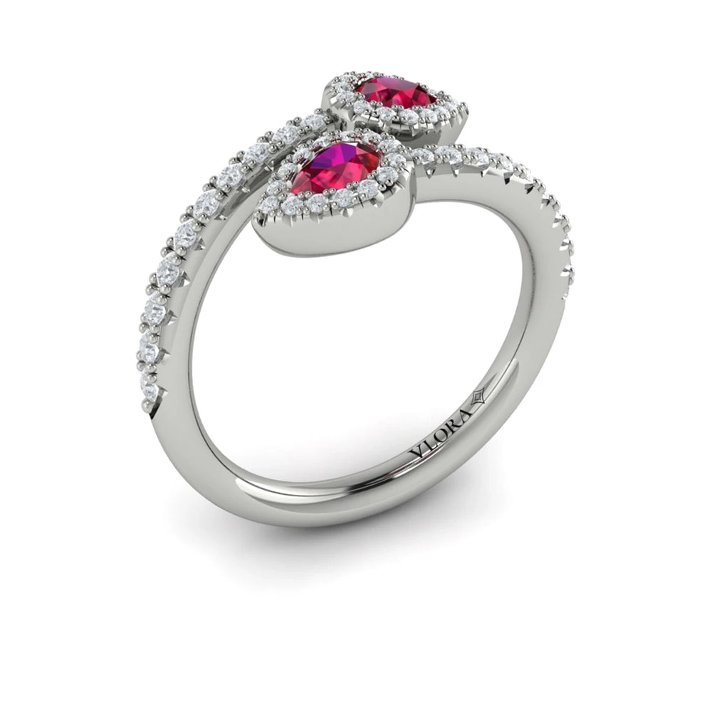 Diamond Wrapped Pear Ruby Ring White Gold