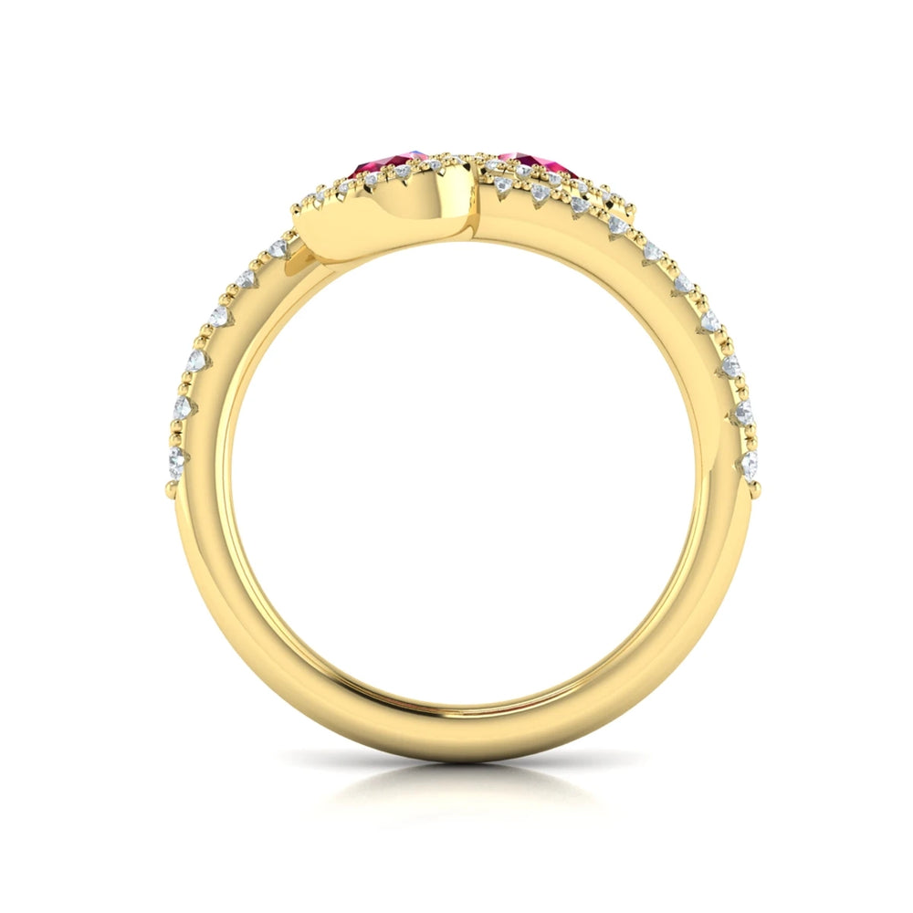 Diamond Wrapped Pear Ruby Ring Yellow Gold