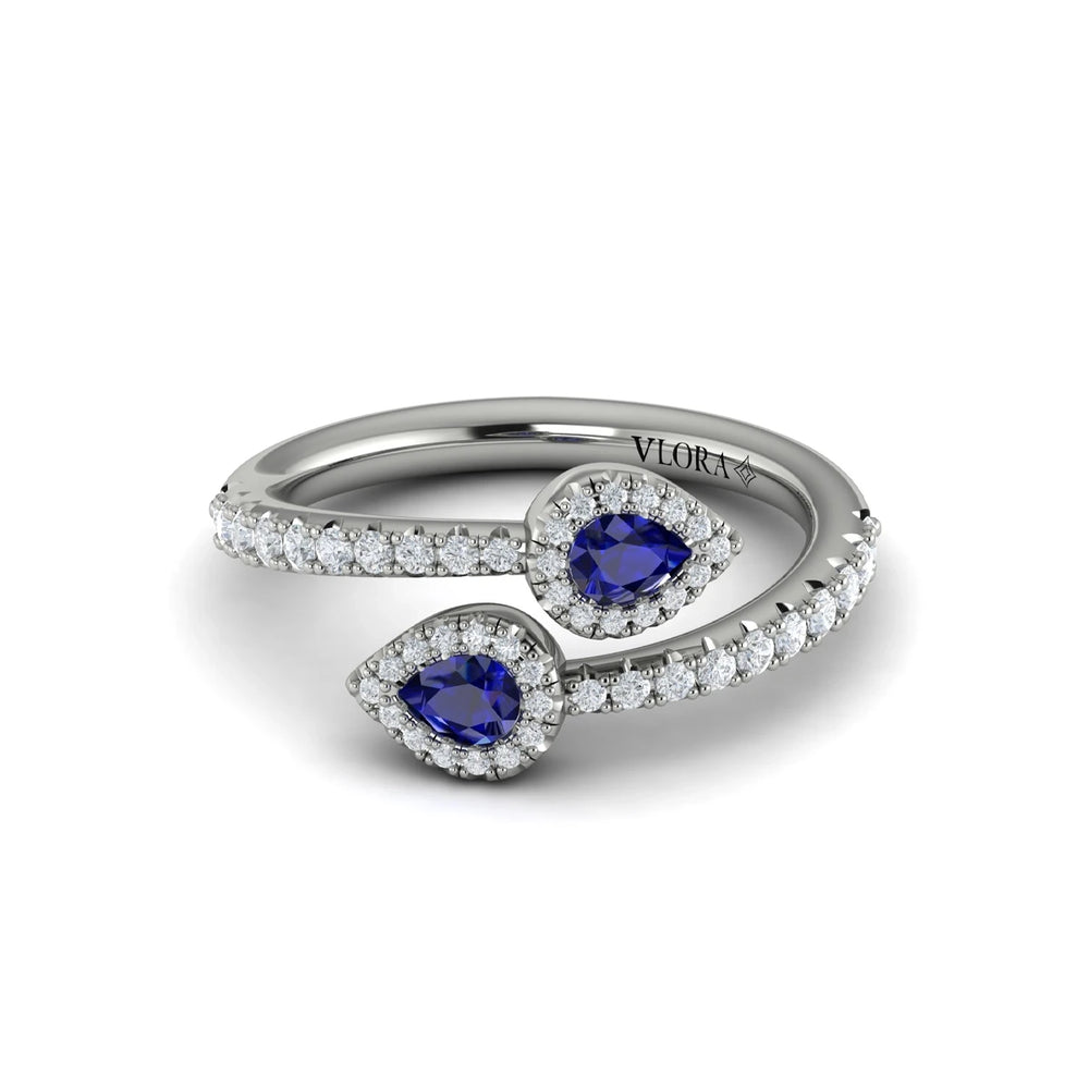 Diamond Wrapped Pear Blue Sapphire Ring White Gold