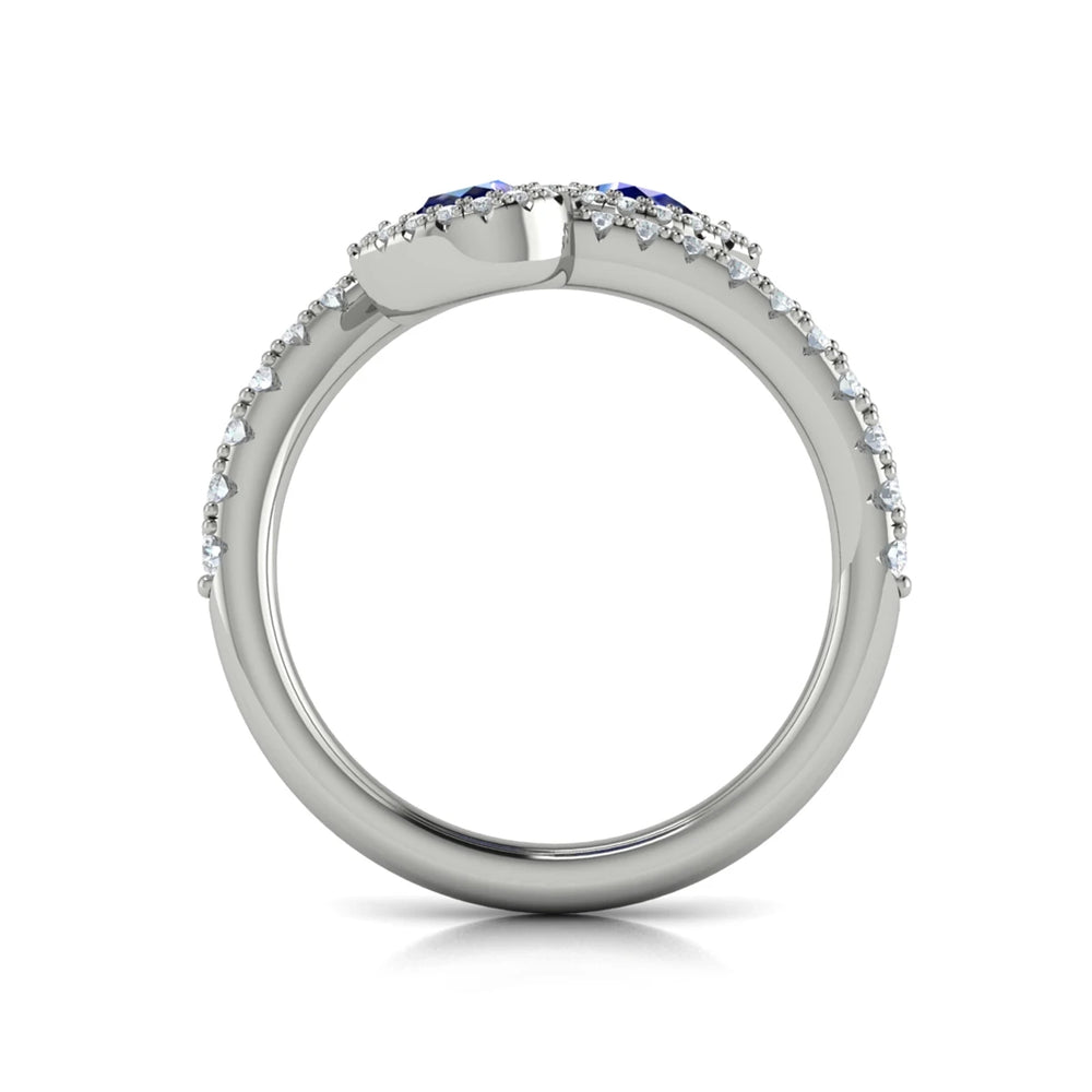 Diamond Wrapped Pear Blue Sapphire Ring White Gold