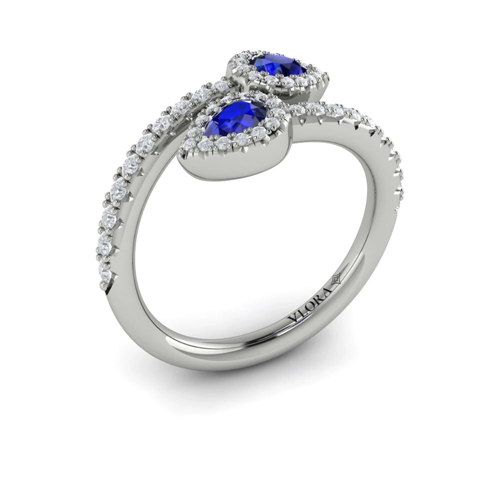 Diamond Wrapped Pear Blue Sapphire Ring White Gold