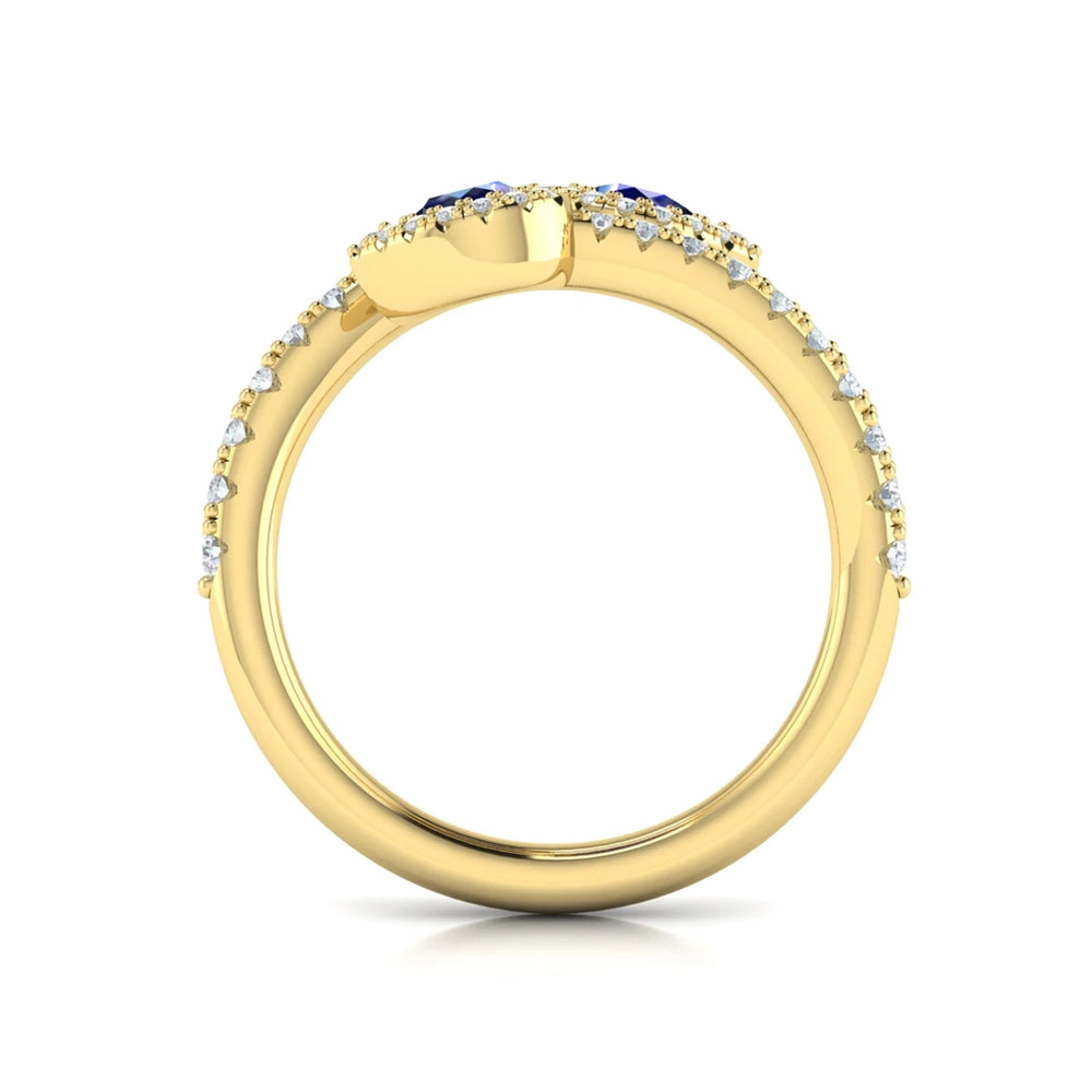 Diamond Wrapped Pear Blue Sapphire Ring Yellow Gold