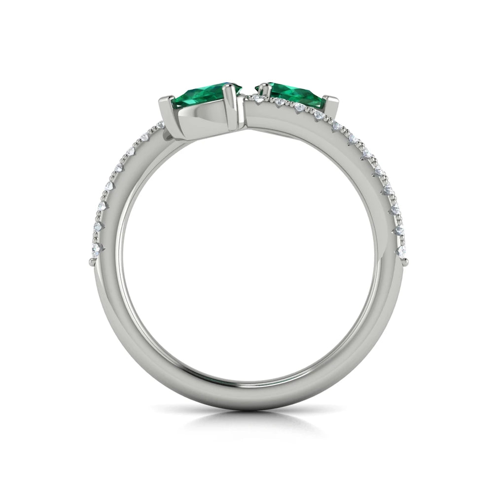 Diamond and Pear Emerald Wrap Ring White Gold