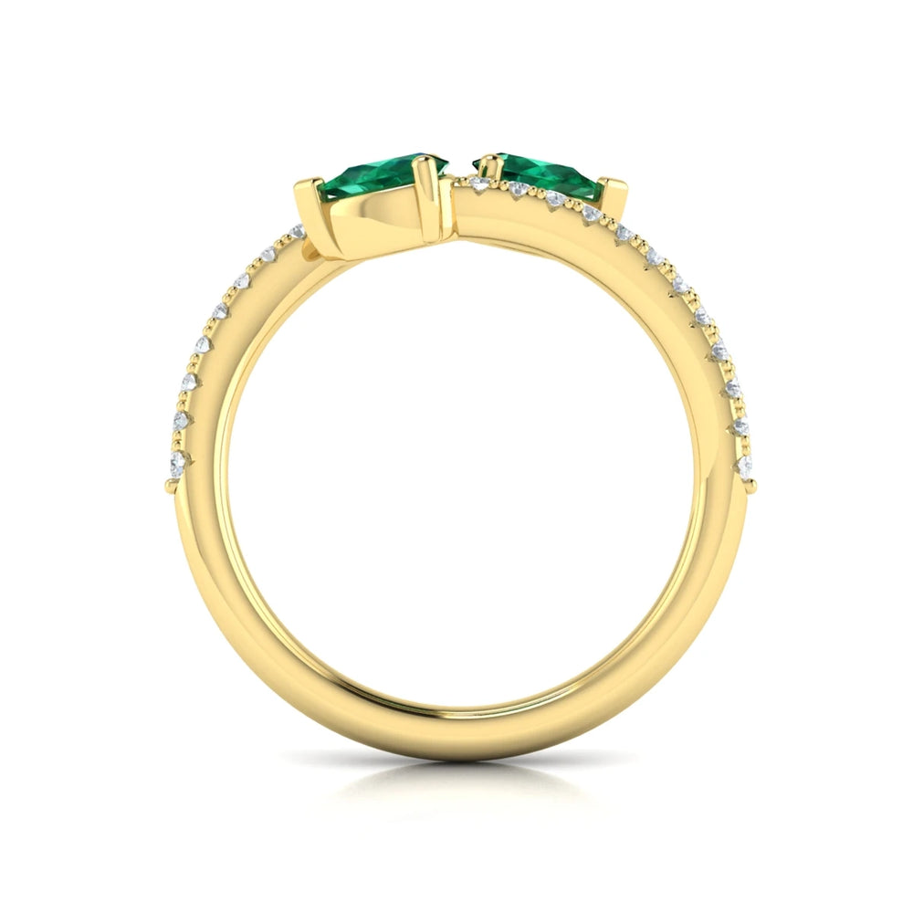 Diamond and Pear Emerald Wrap Ring Yellow Gold