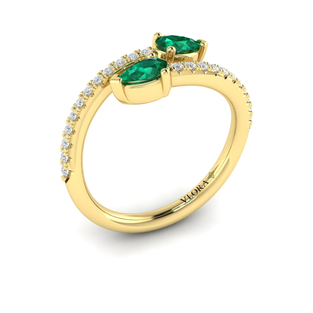 Diamond and Pear Emerald Wrap Ring Yellow Gold