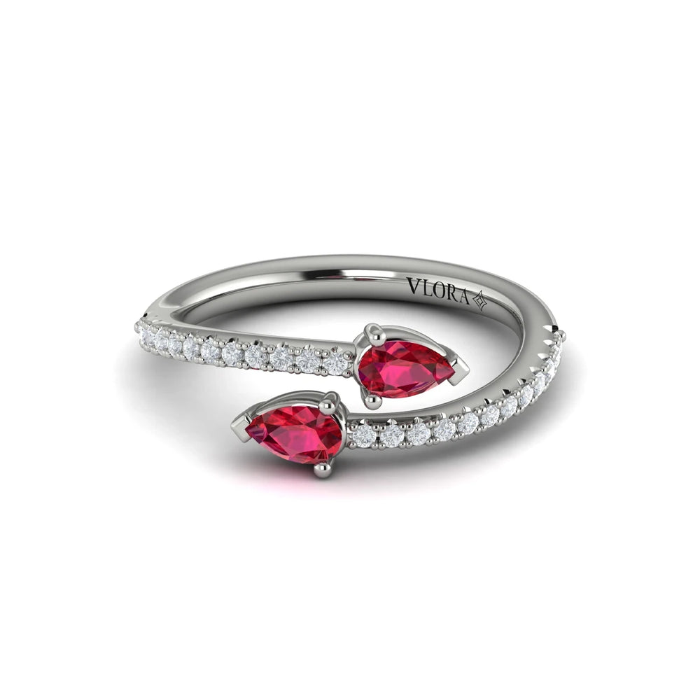 Diamond and Pear Ruby Wrap Ring White Gold