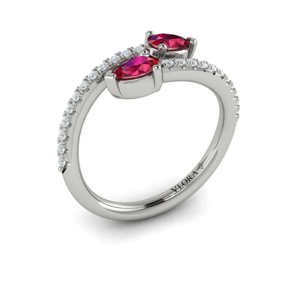 Diamond and Pear Ruby Wrap Ring White Gold