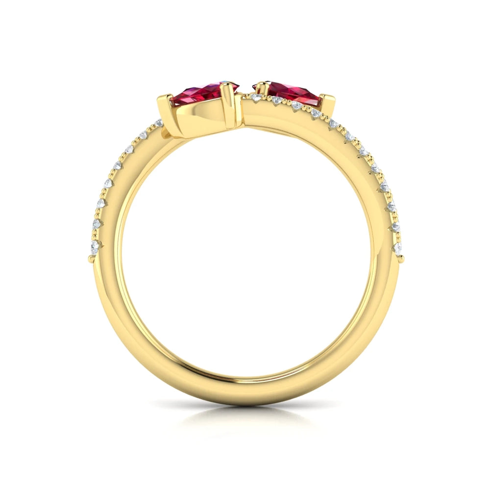 Diamond and Pear Ruby Wrap Ring Yellow Gold