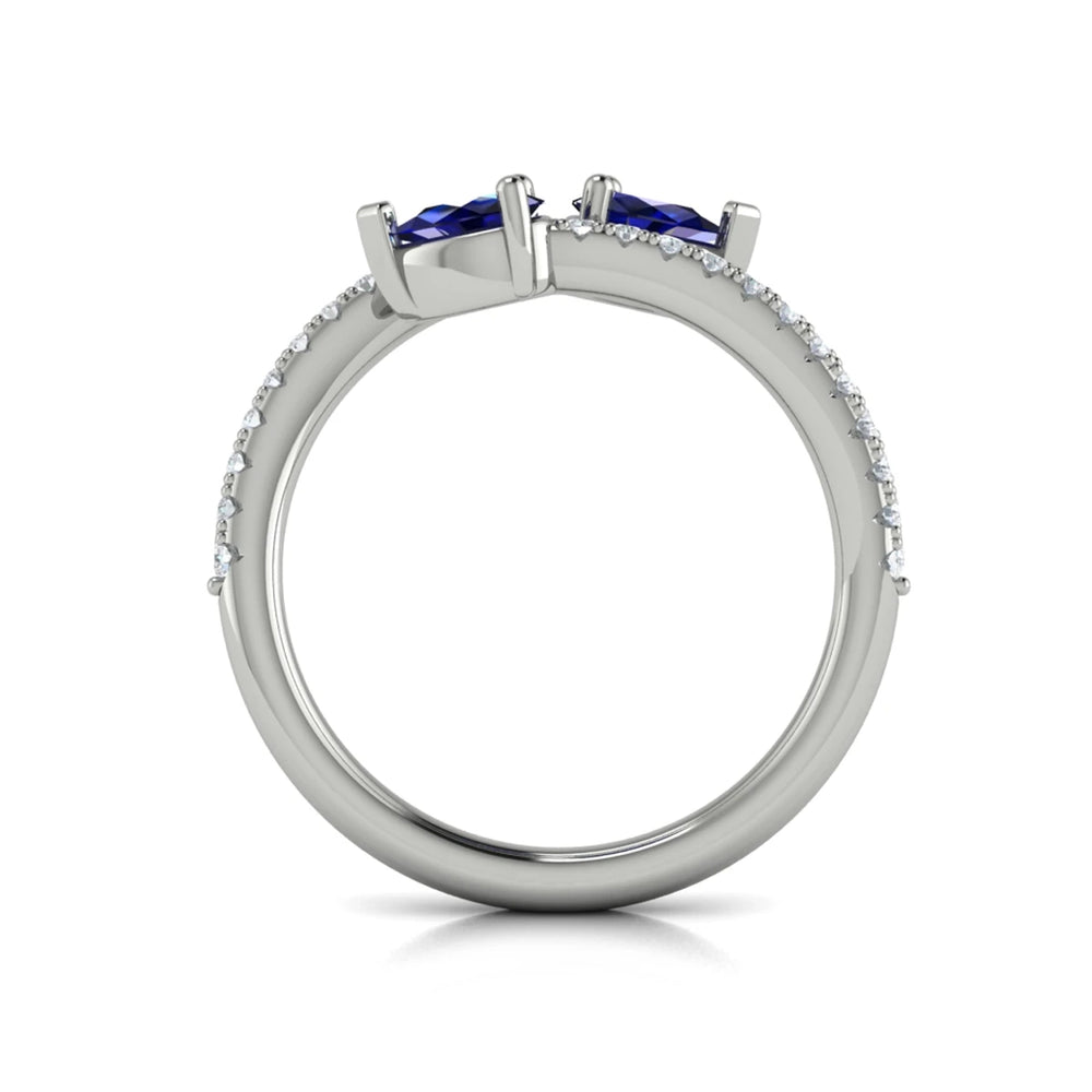 Diamond and Pear Blue Sapphire Wrap Ring Platinum