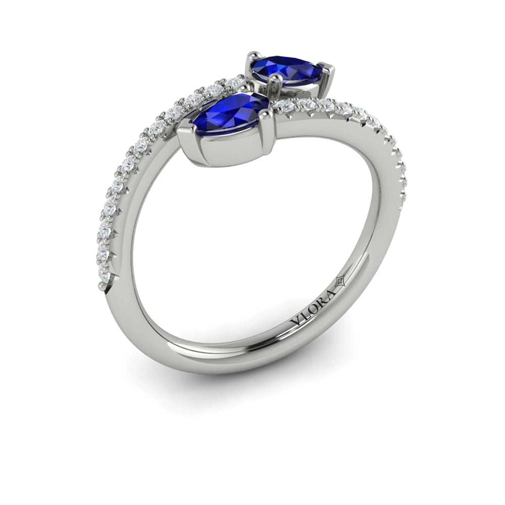 Diamond and Pear Blue Sapphire Wrap Ring White Gold