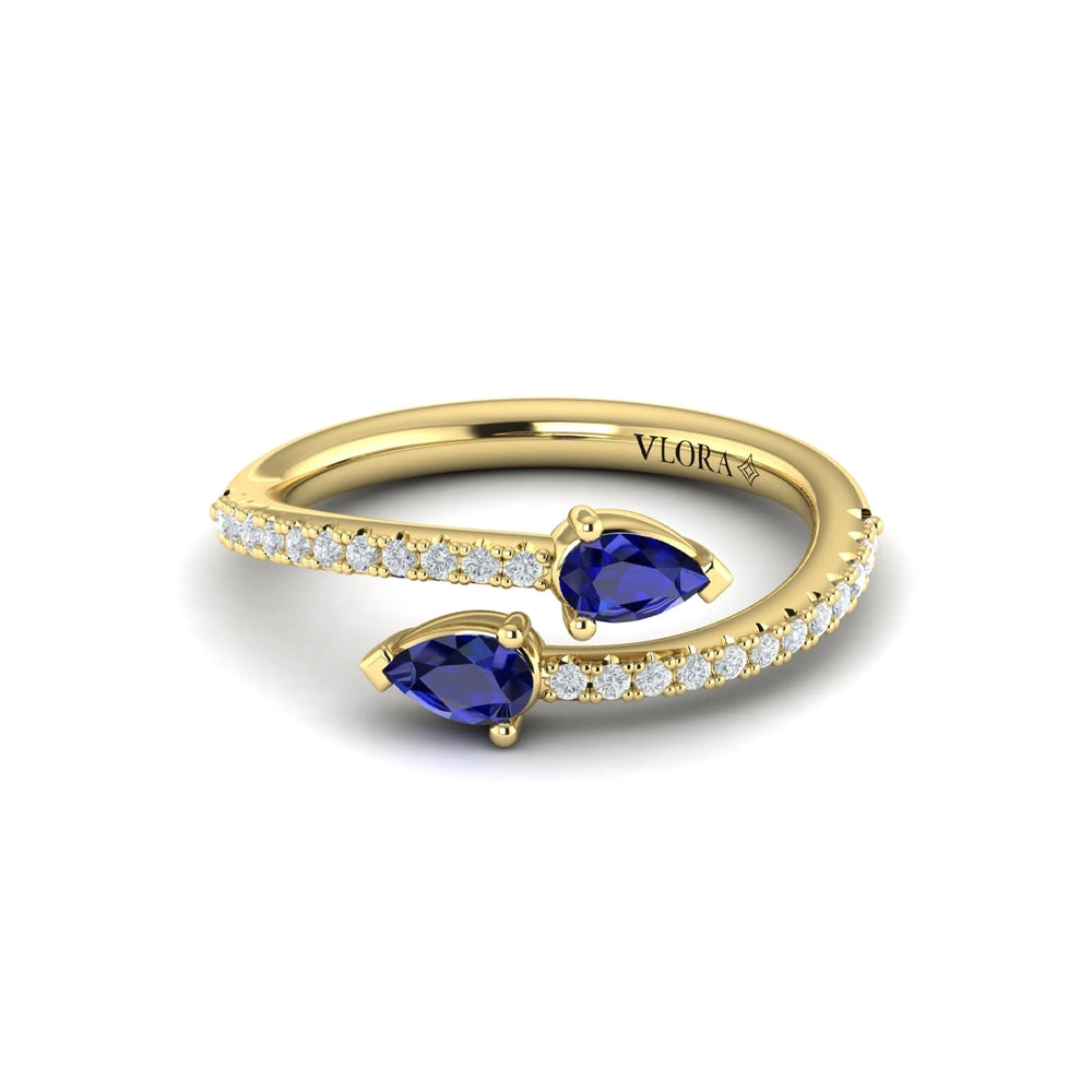 Diamond and Pear Blue Sapphire Wrap Ring Yellow Gold