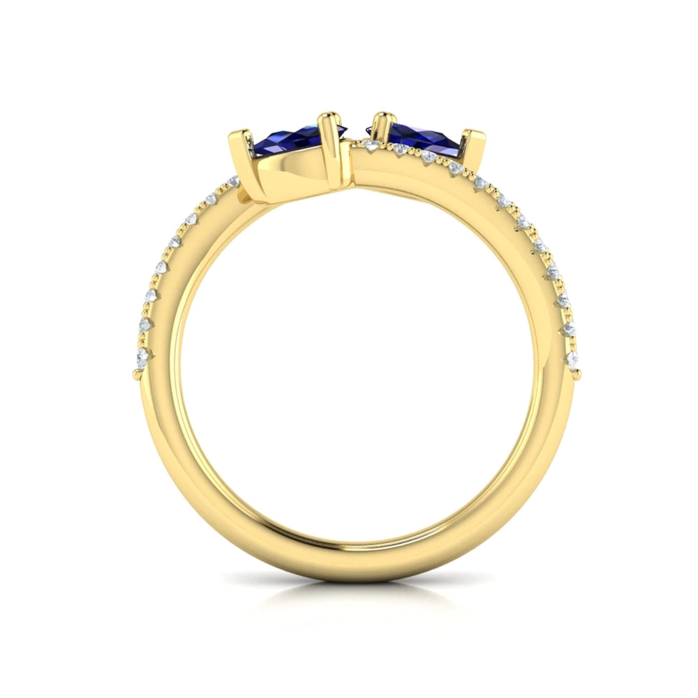 Diamond and Pear Blue Sapphire Wrap Ring Yellow Gold
