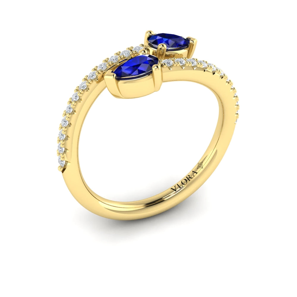 Diamond and Pear Blue Sapphire Wrap Ring Yellow Gold