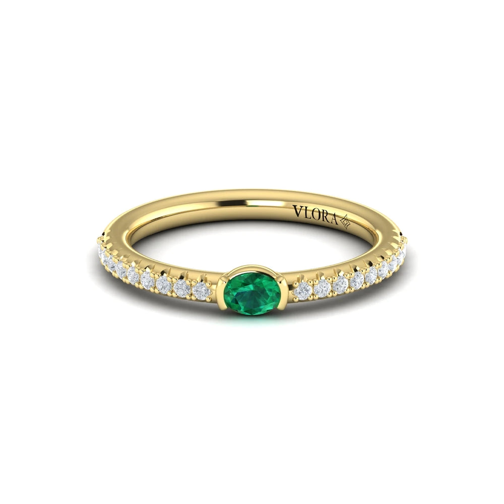 Diamond and Oval Emerald Centerstone Ring Yellow Gold