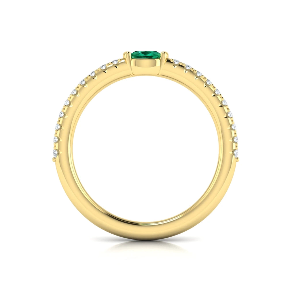 Diamond and Oval Emerald Centerstone Ring Yellow Gold