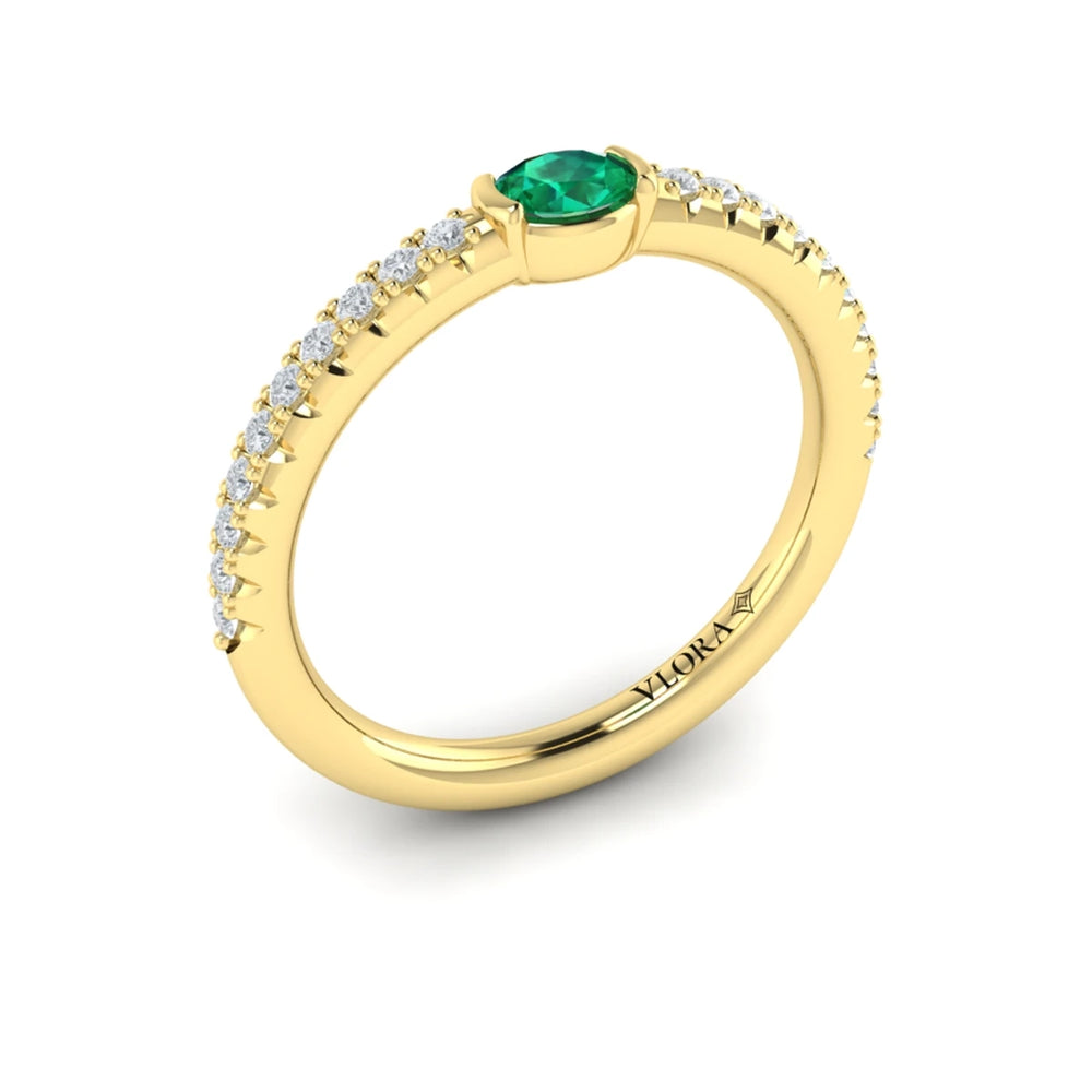 Diamond and Oval Emerald Centerstone Ring Yellow Gold