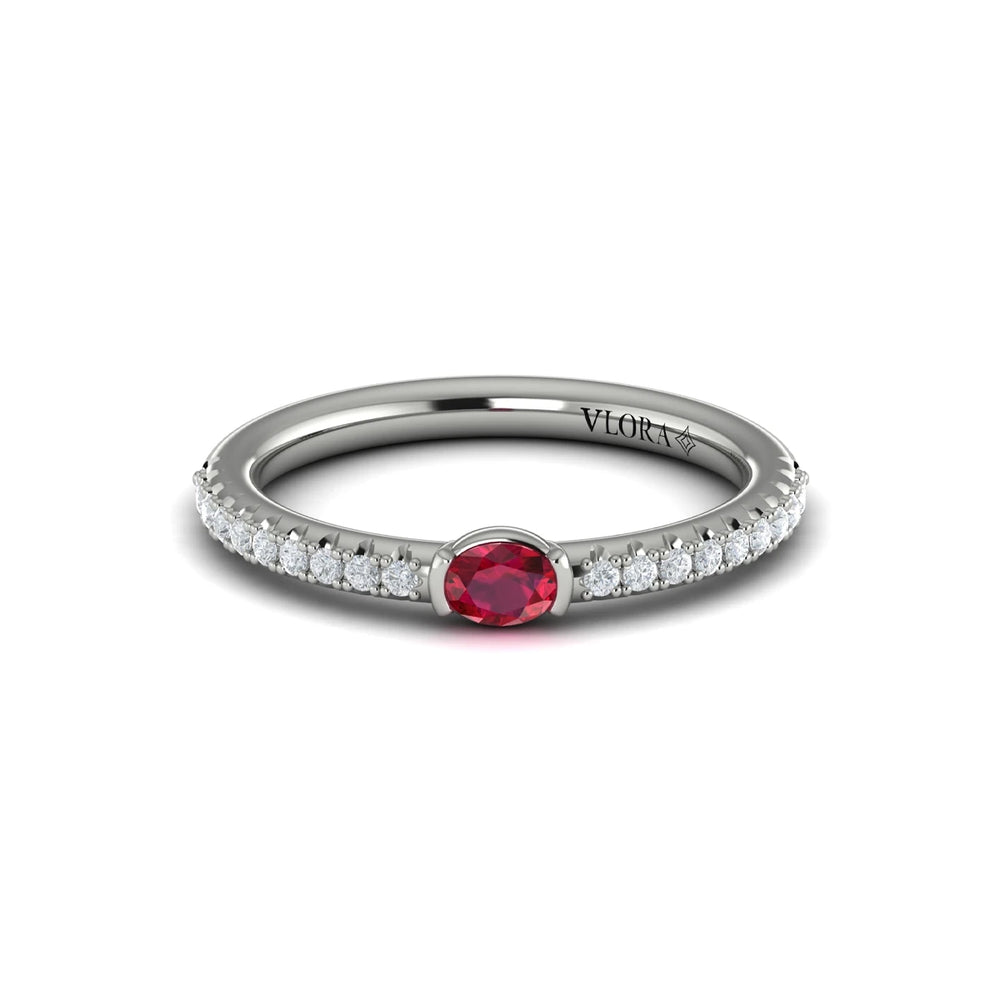 Diamond and Oval Ruby Centerstone Ring White Gold