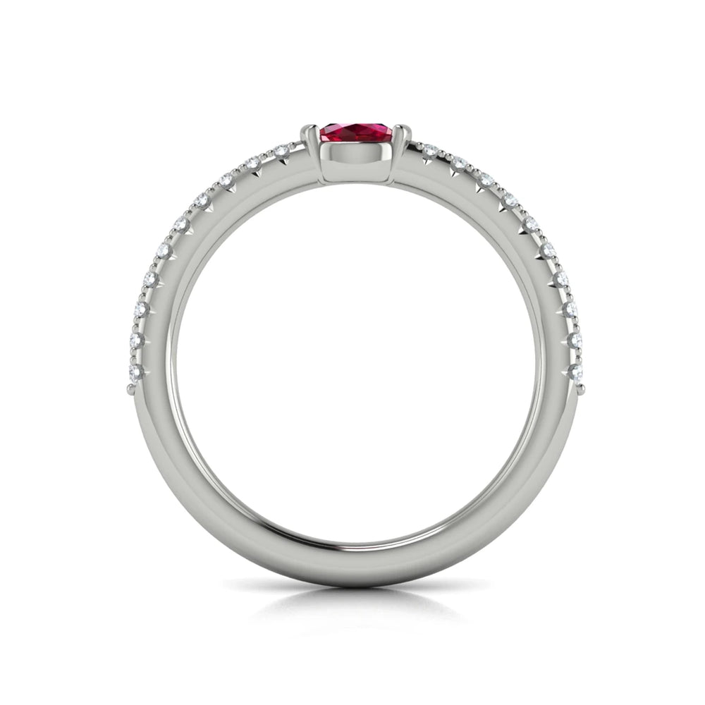 Diamond and Oval Ruby Centerstone Ring White Gold