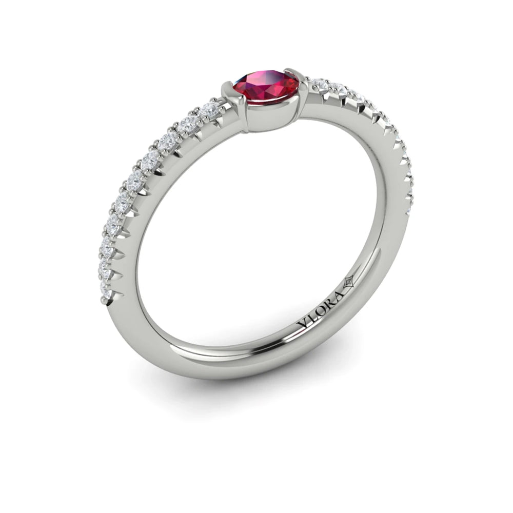Diamond and Oval Ruby Centerstone Ring Platinum