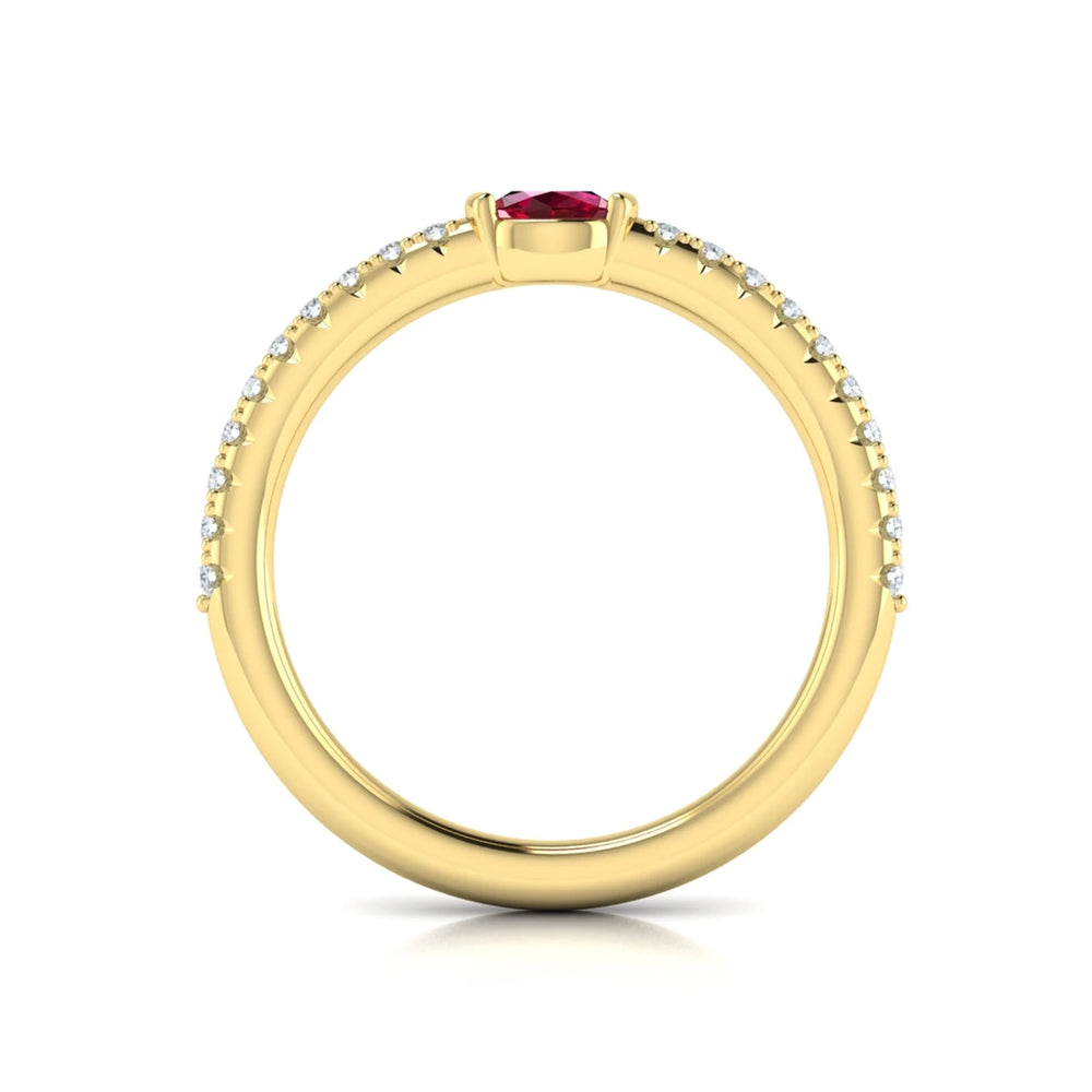 Diamond and Oval Ruby Centerstone Ring Yellow Gold