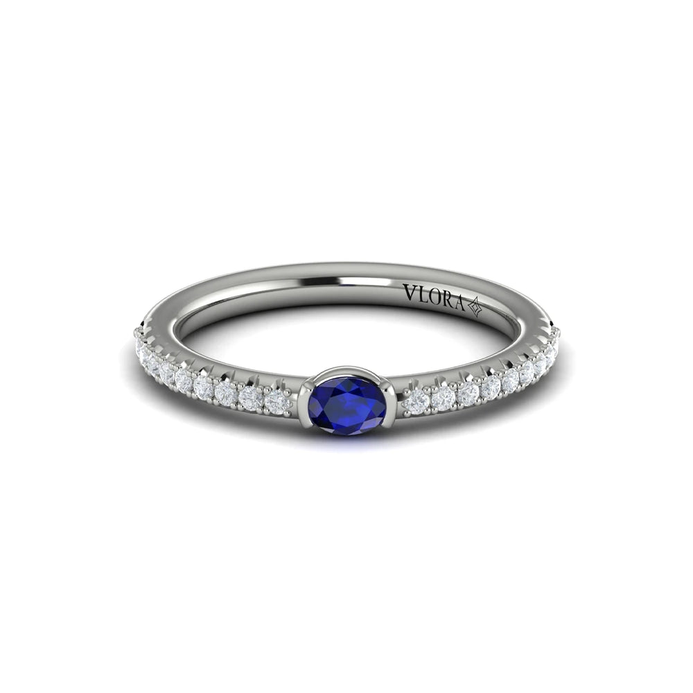 Diamond and Oval Sapphire Centerstone Ring White Gold