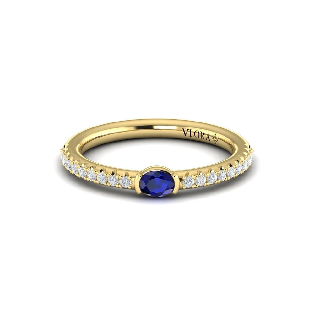 Diamond and Oval Sapphire Centerstone Ring Yellow Gold