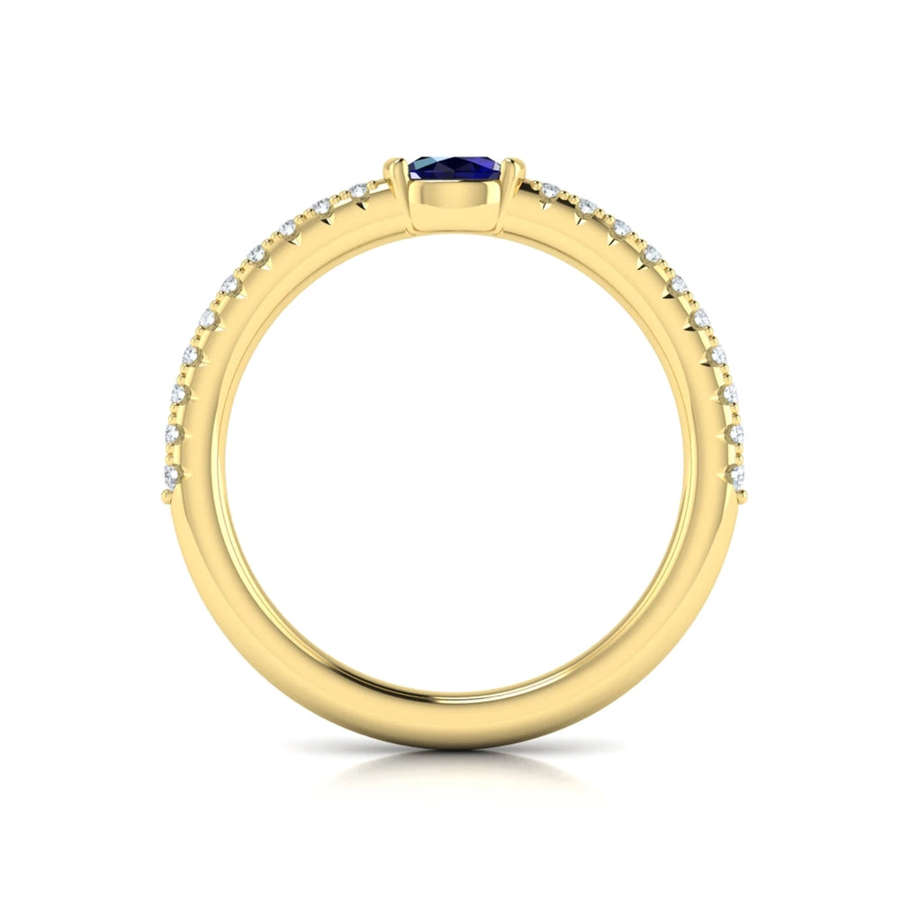 Diamond and Oval Sapphire Centerstone Ring Yellow Gold