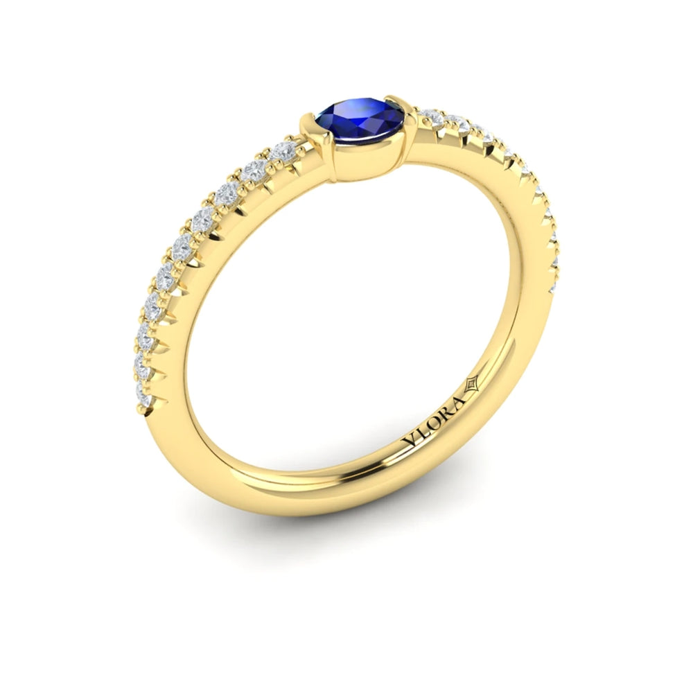 Diamond and Oval Sapphire Centerstone Ring Yellow Gold