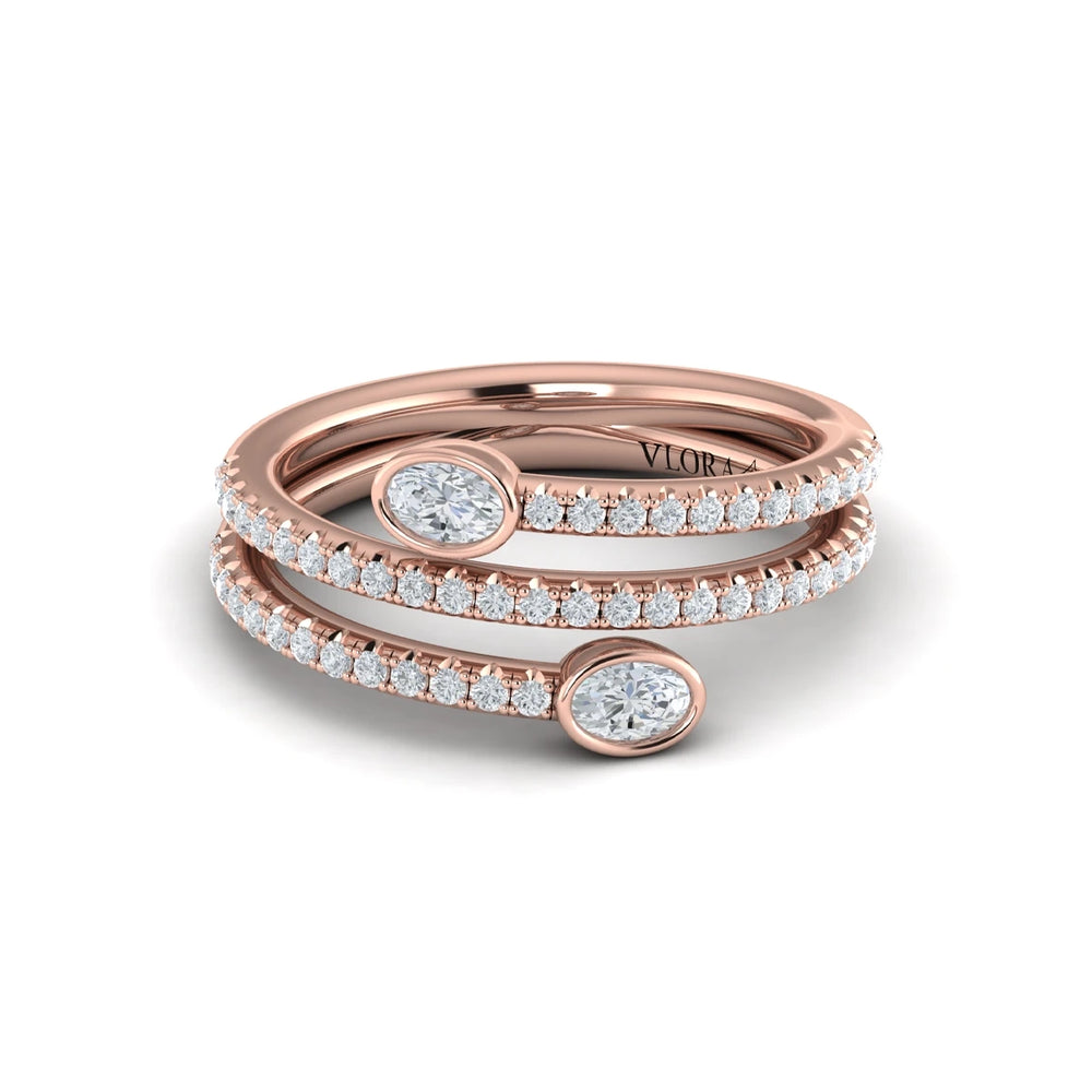 Diamond Three Row Oval Diamond Wrap Ring Rose Gold