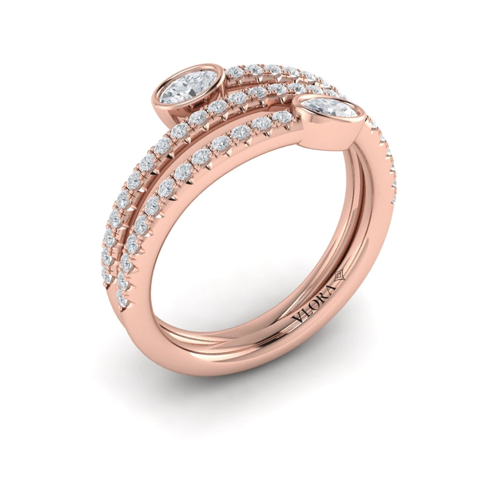 Diamond Three Row Oval Diamond Wrap Ring Rose Gold