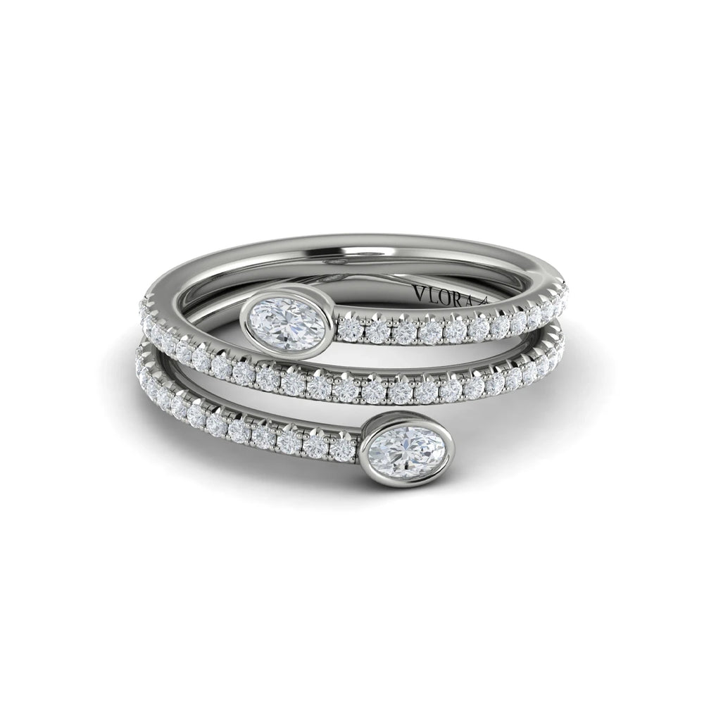 Diamond Three Row Oval Diamond Wrap Ring White Gold