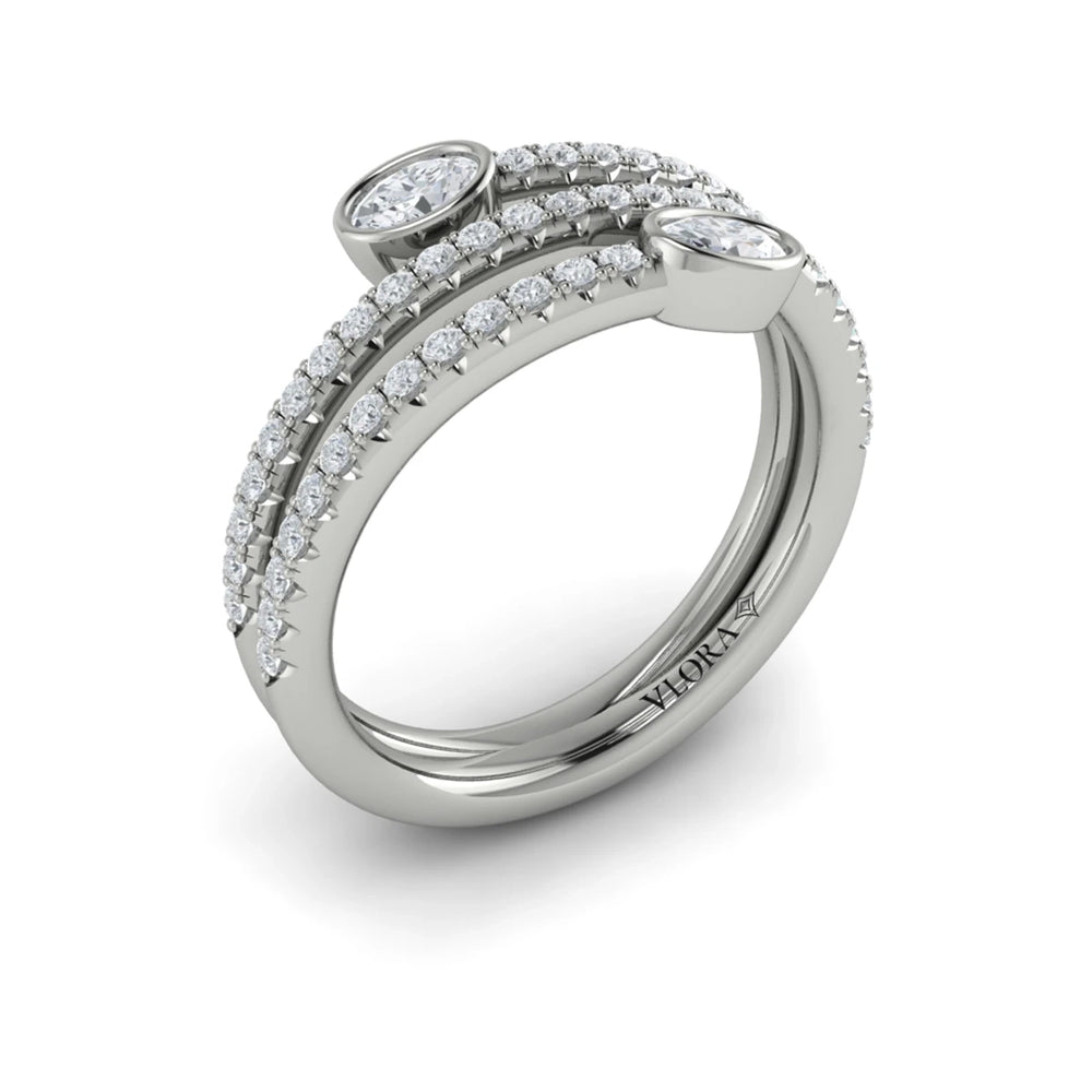 Diamond Three Row Oval Diamond Wrap Ring White Gold