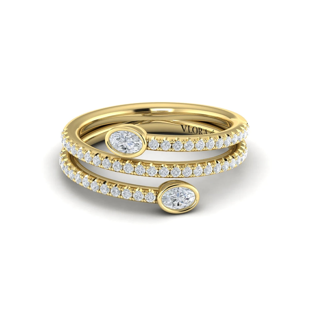 Diamond Three Row Oval Diamond Wrap Ring Yellow Gold