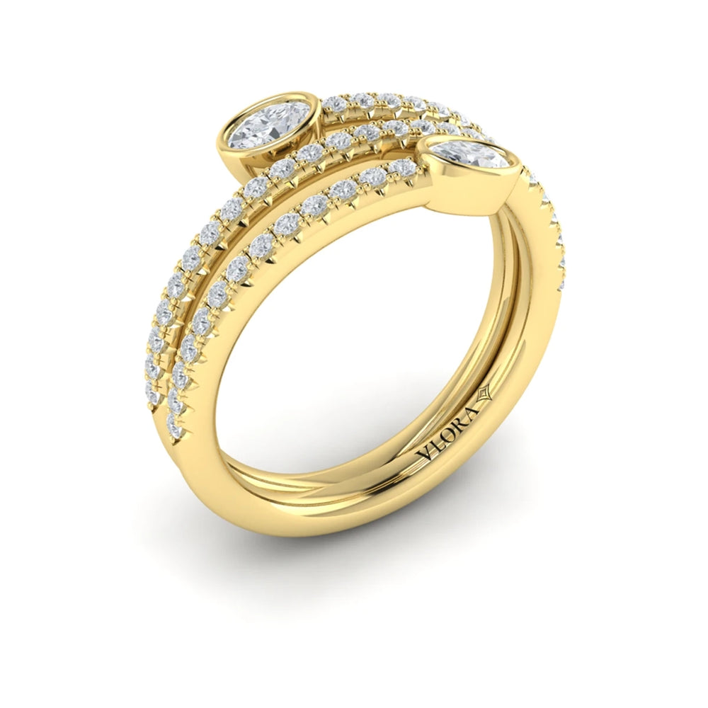 Diamond Three Row Oval Diamond Wrap Ring Yellow Gold