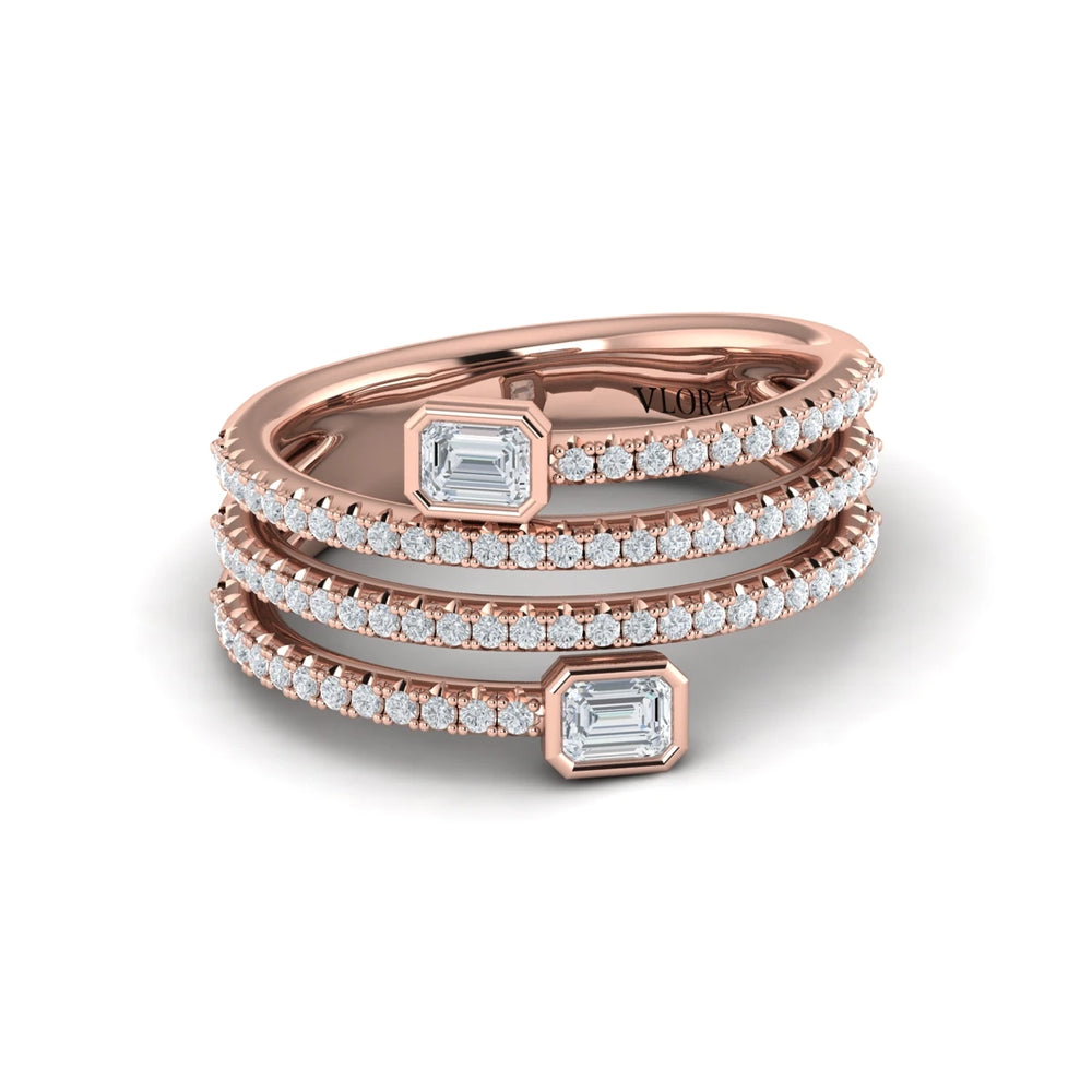 Diamond Three Row Diamond Baguette Wrap Ring Rose Gold