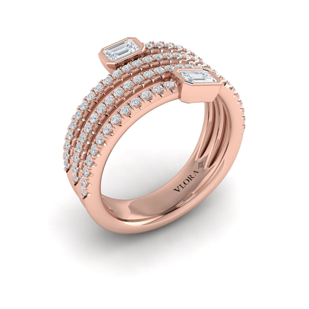 Diamond Three Row Diamond Baguette Wrap Ring Rose Gold