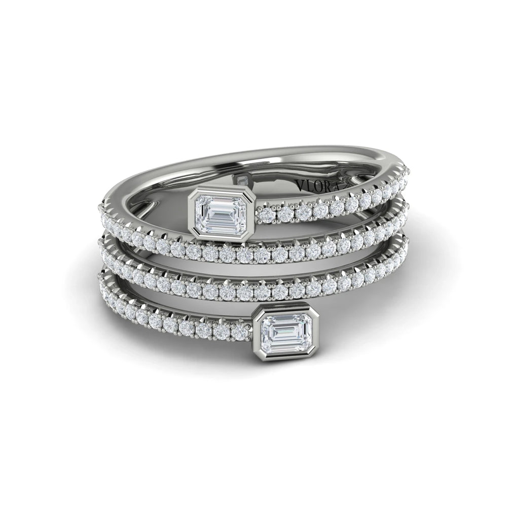 Diamond Three Row Diamond Baguette Wrap Ring Platinum