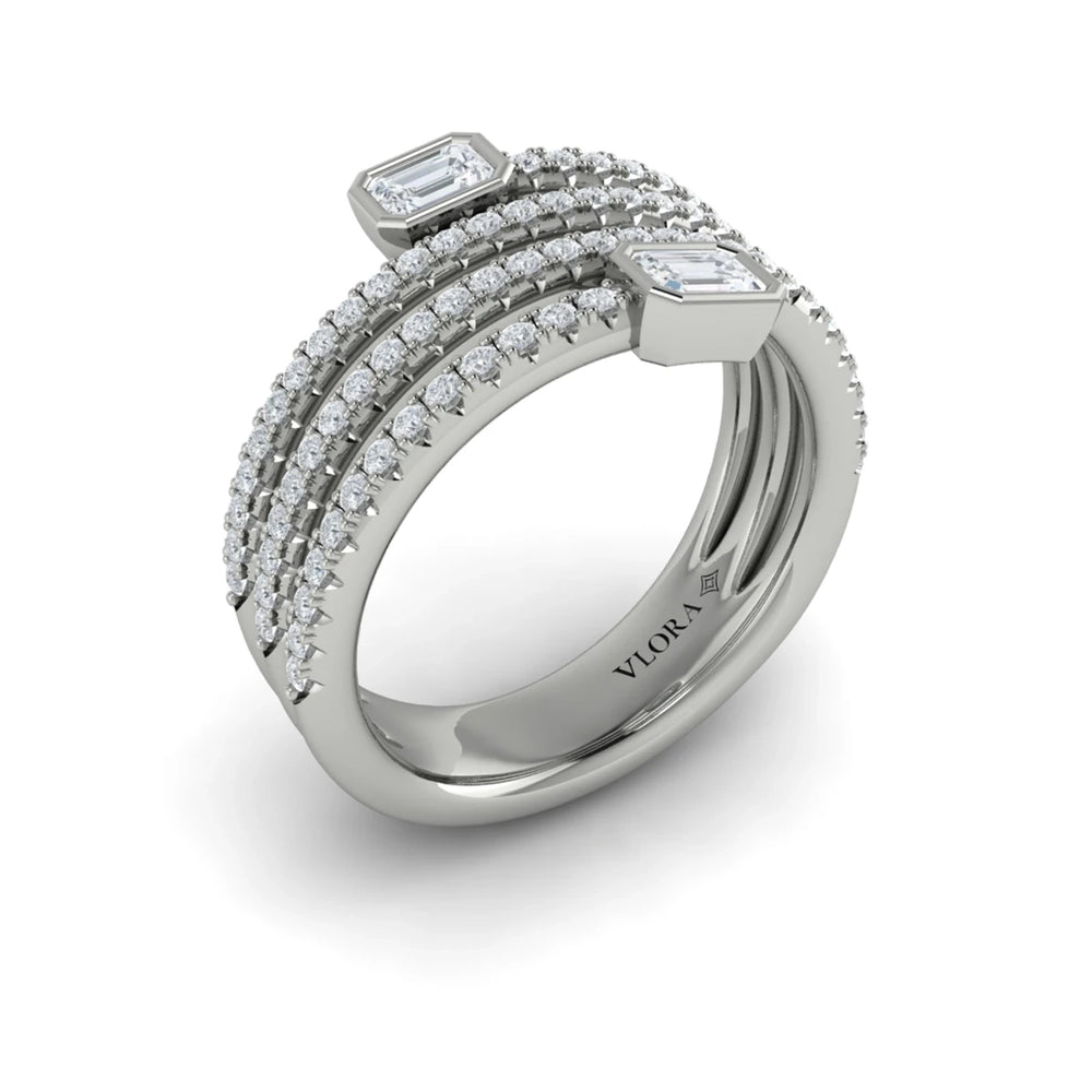 Diamond Three Row Diamond Baguette Wrap Ring Platinum