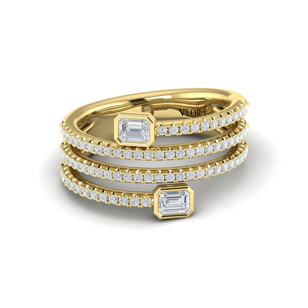Diamond Three Row Diamond Baguette Wrap Ring Yellow Gold