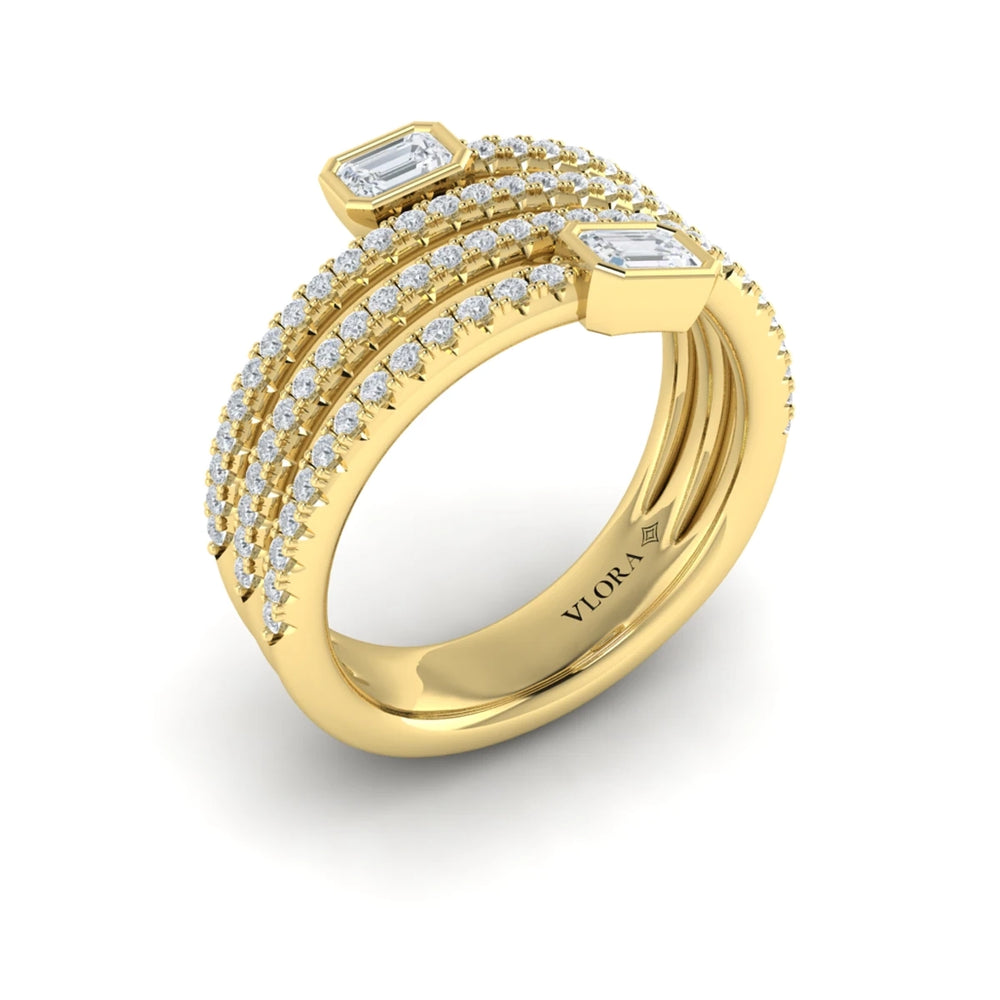 Diamond Three Row Diamond Baguette Wrap Ring Yellow Gold