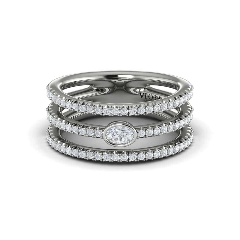 Diamond Open Three Row and Oval Centerstone  Ring Platinum
