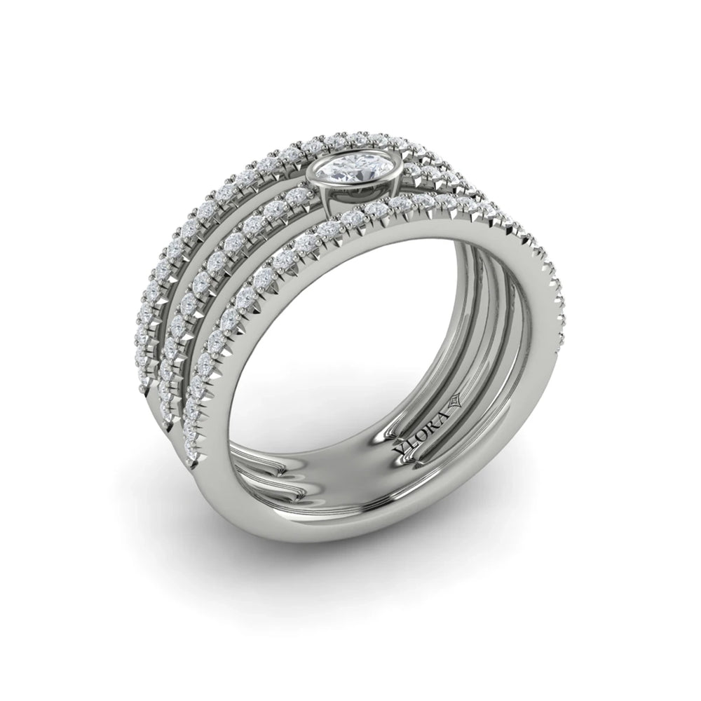 Diamond Open Three Row and Oval Centerstone  Ring Platinum