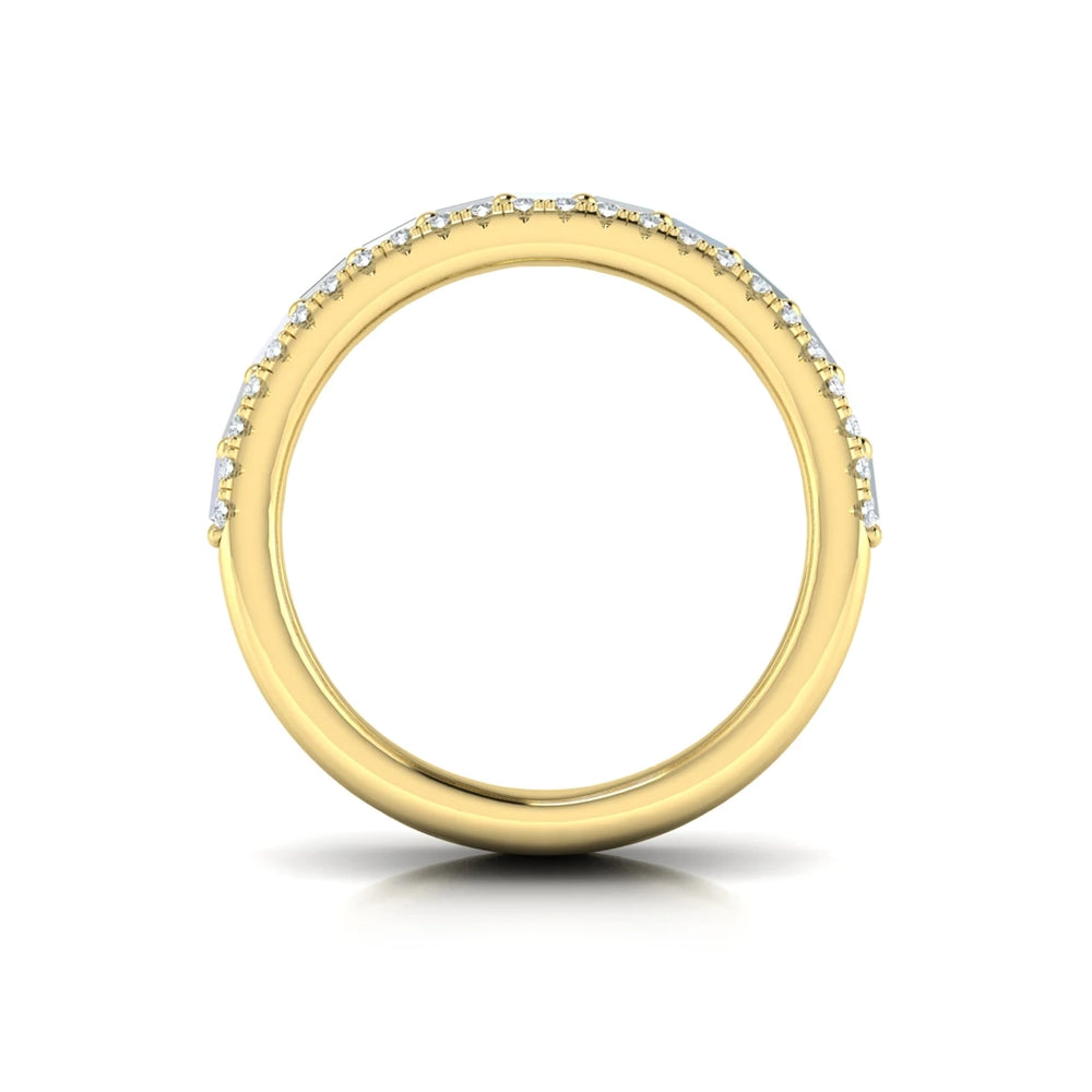 Diamond Open Three Row and Diamond Baguettes Ring Yellow Gold