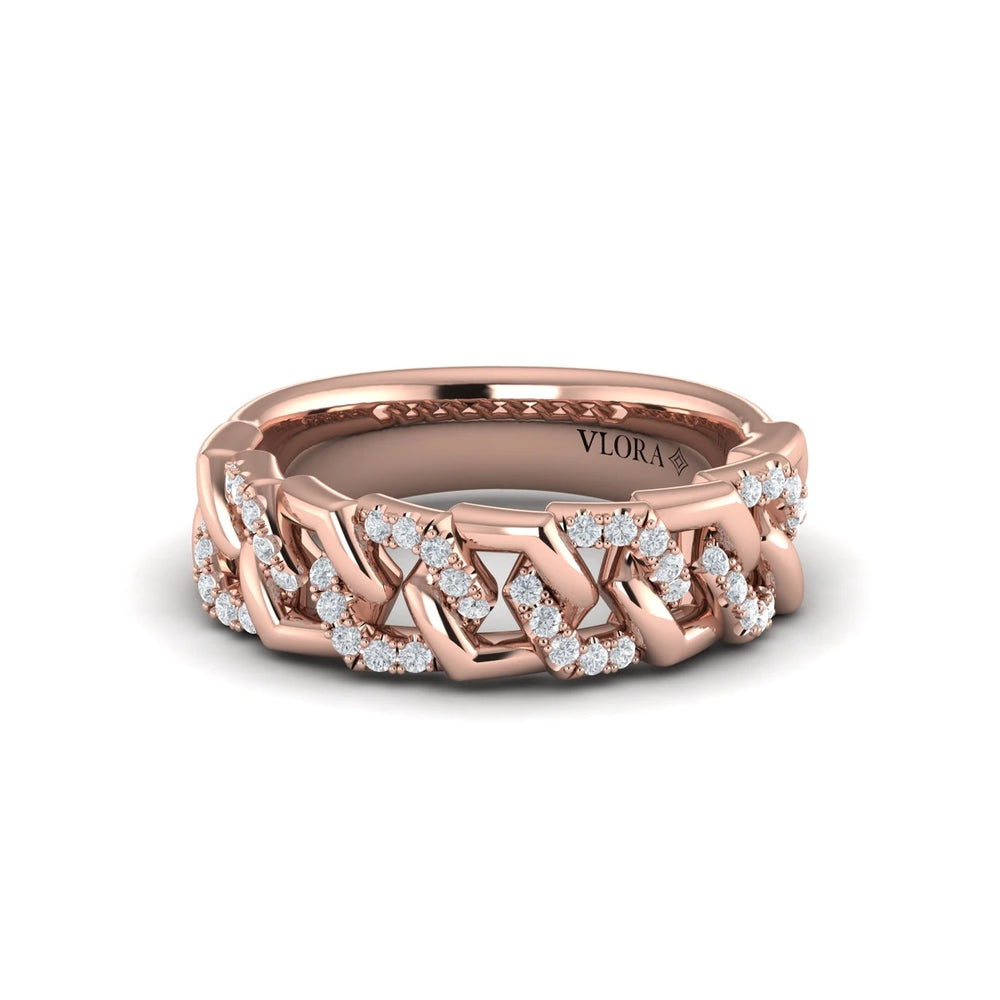 Diamond Interlaced Open Honeycomb Link Ring Rose Gold