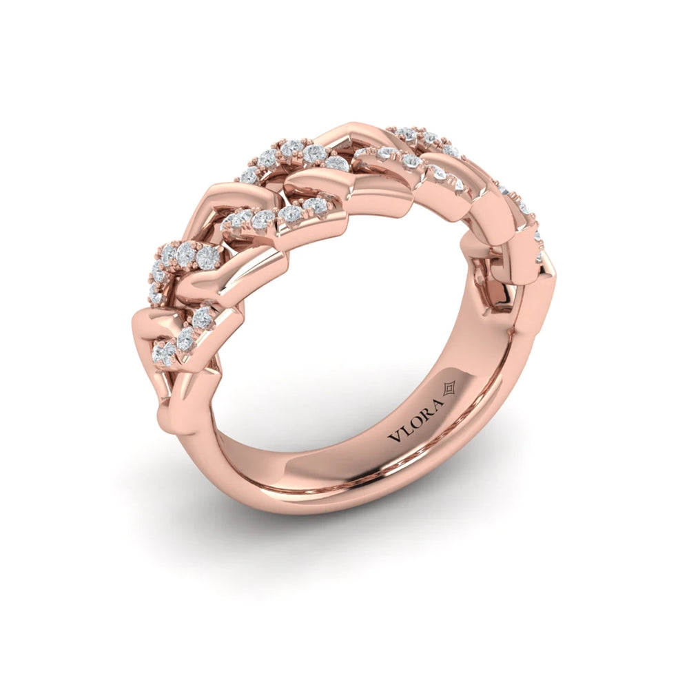 Diamond Interlaced Open Honeycomb Link Ring Rose Gold
