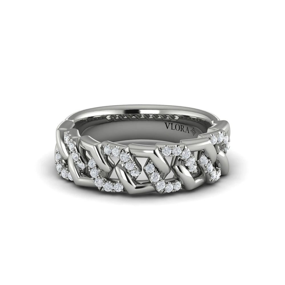 Diamond Interlaced Open Honeycomb Link Ring Platinum