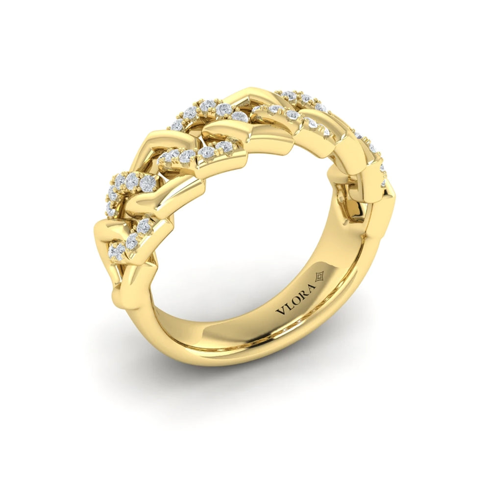 Diamond Interlaced Open Honeycomb Link Ring Yellow Gold