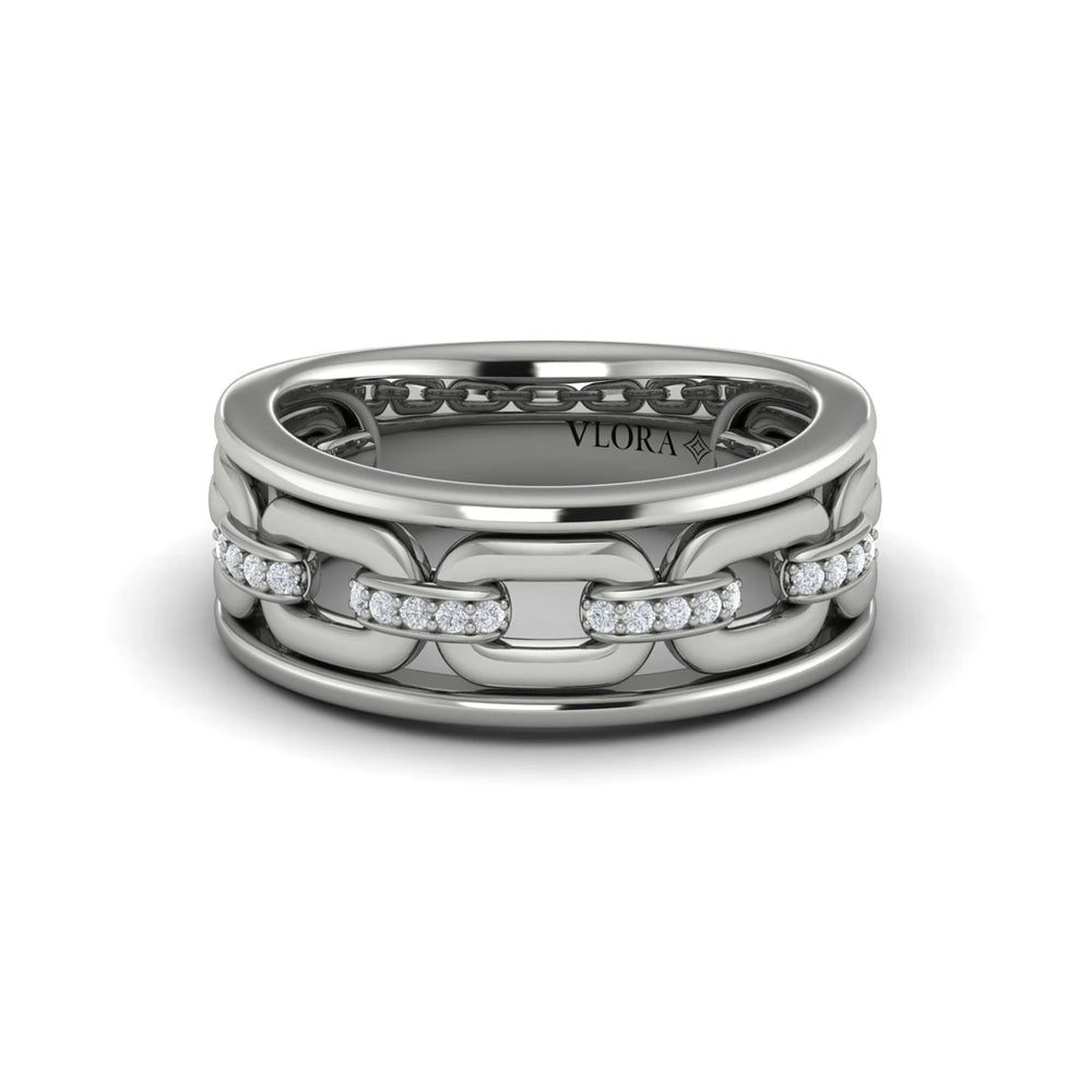 Channel Set Link with Diamonds Ring White Gold